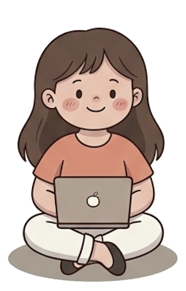 doodle illustration of Aashna with a laptop